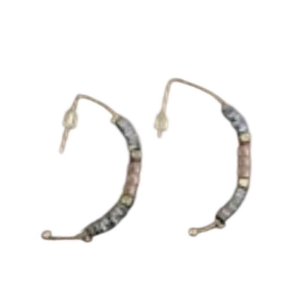 Cloie Beaded Hoop Earrings Pink Blue Boho Style - Picture 6 of 6